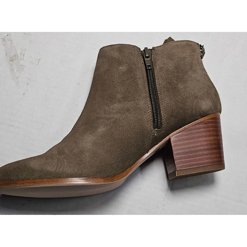 Sole‎ Society River Army Cow Suede Ankle Booties Side Zip Block Heel Womens 6.5M